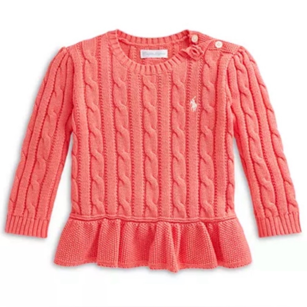 Polo Ralph Lauren Baby Girl Cable Knit Cotton Peplum Cardigan Sweater 6 Months